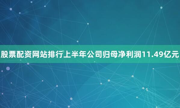股票配资网站排行上半年公司归母净利润11.49亿元